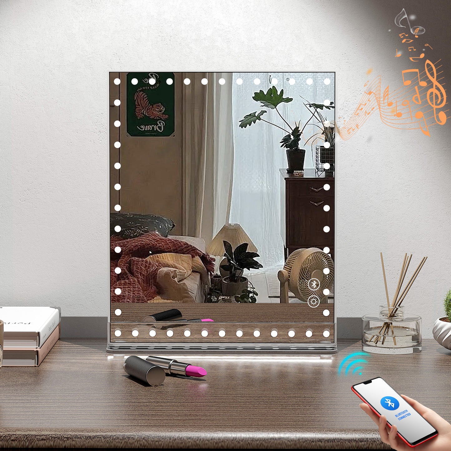 Fenchilin Hollywood Vanity Makeup Mirror with Lights Bluetooth Tabletop Clear 9"x12"