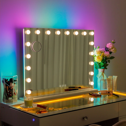 Fenchilin 32''x23'' Vanity Mirror with Lights RGB LED Tabletop Wall Mount White