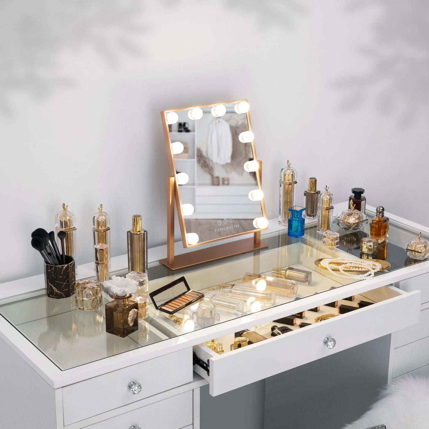 bottom price🔥Hollywood Silm Vanity Mirror L (14.5"x18.5") | 12 Dimmable LED Bulbs FENCHILIN - FENCHILIN