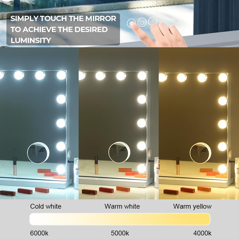 Espelho de Maquilhagem Hollywood com Luzes e Bluetooth FENCHILIN 15-Led  Mesa-Parede (58x46 cm)