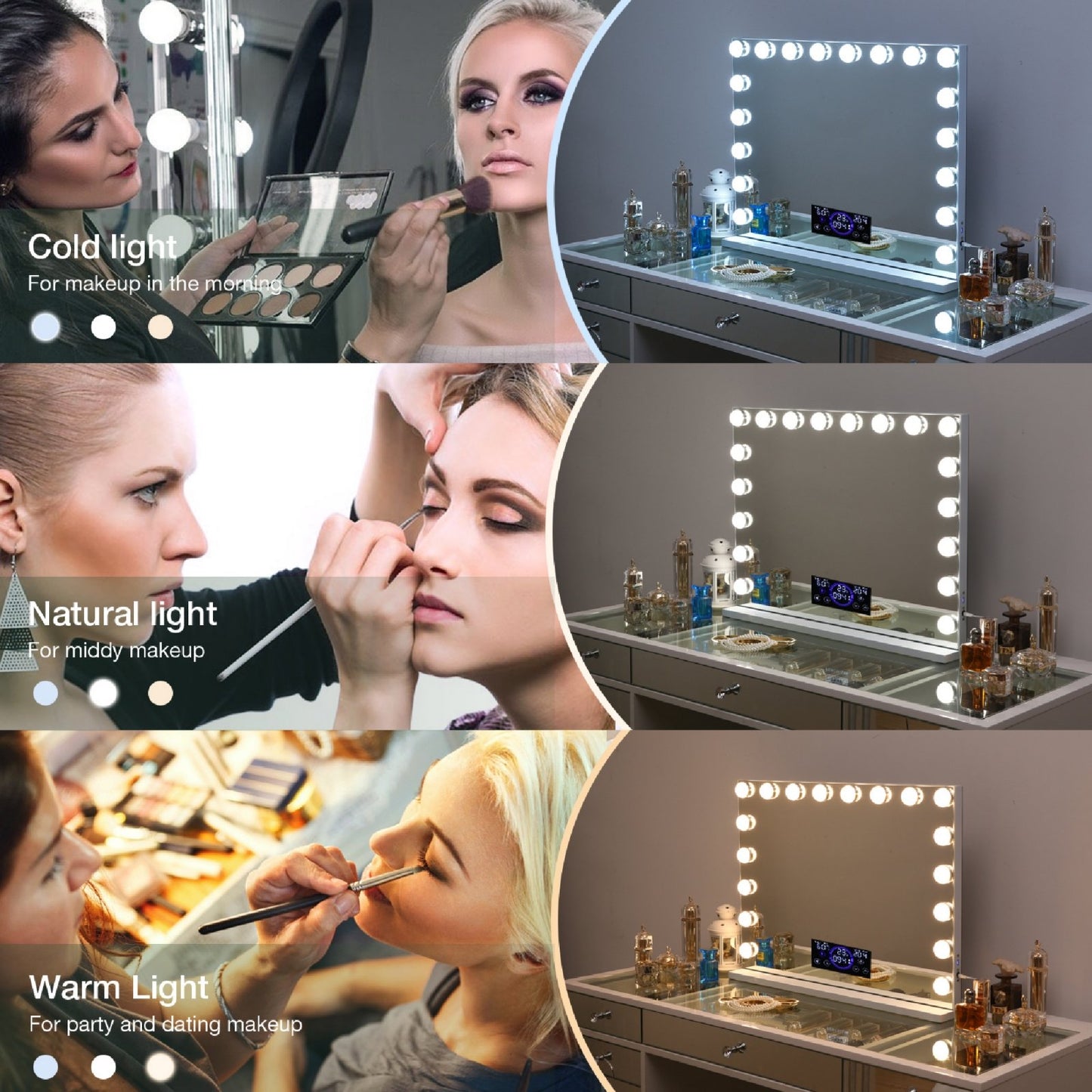 Hollywood Large Vanity Mirror LCD Screen XXXL (31.5" X 23.6") | 18 Dimmable LED Bulbs FENCHILIN - FENCHILIN