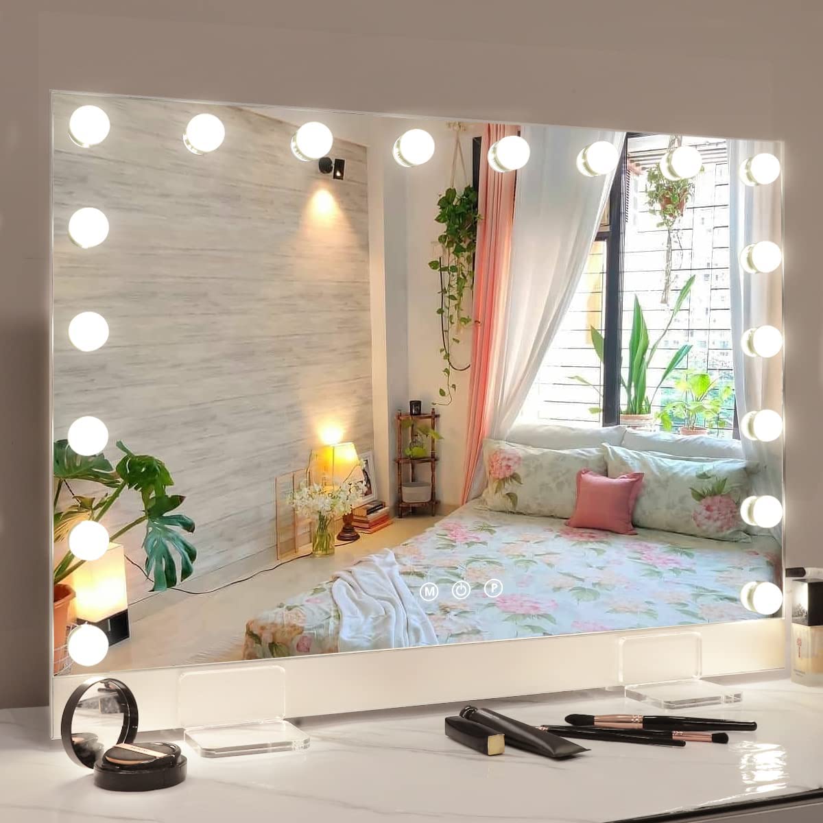 Hollywood Ultra Thin Vanity Mirror With Bluetooth Speaker (31.5"L x 22.8"W) | 18 Dimmable LED Bulbs FENCHILIN - FENCHILIN