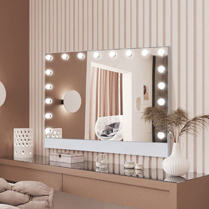 Miroir de décoration Fenchilin MIROIR DE MAQUILLAGE BLUETOOTH HOLLYWOOD  AVEC LUMIÈRES 18 LED - 80x58CM DE TABLE/MURAL