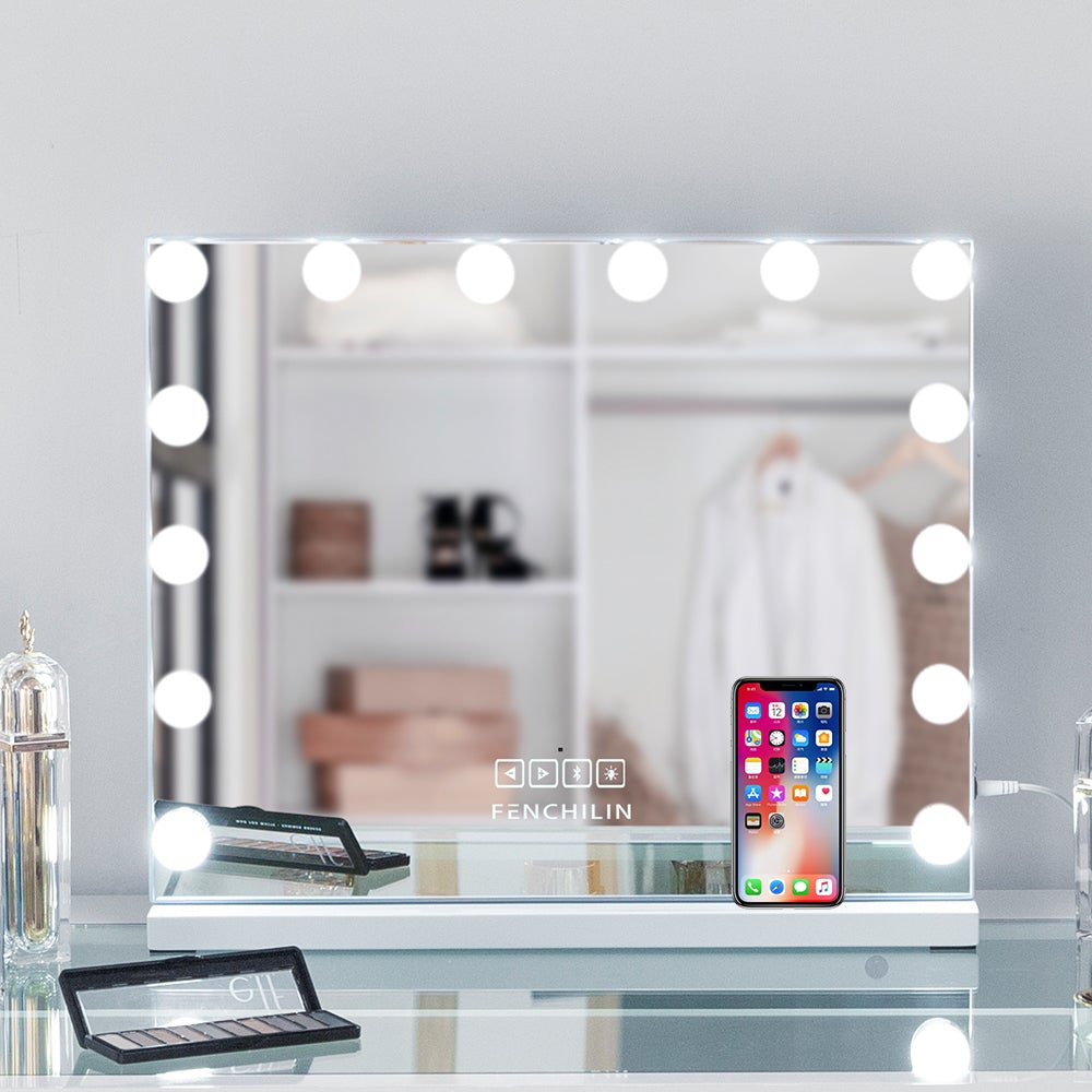 Hollywood Vanity Mirror Slim Metal Frame Design XL (19.7"x 16.5") | 14 Dimmable LED Bulbs FENCHILIN - FENCHILIN